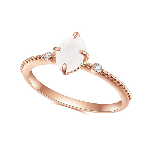 S925Sterling Silver Inlaid Natural Moonstone Ring Fashion Personality ins Elegant and Luxurious Gemstone Rose Gold Ring