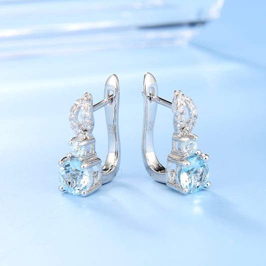 Factory Direct Supply Natural Stone Earrings Drop Earrings Vintage Inlaid Gemstone s925Silver Topaz Stone Earrings Studs