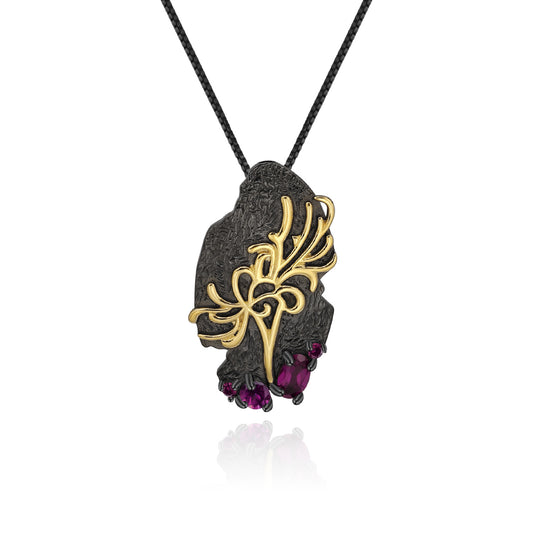 Designer High-End Natural Rose Pomegranate Pendant Georgia Design s925Silver Color Gemstone Necklace Pendant