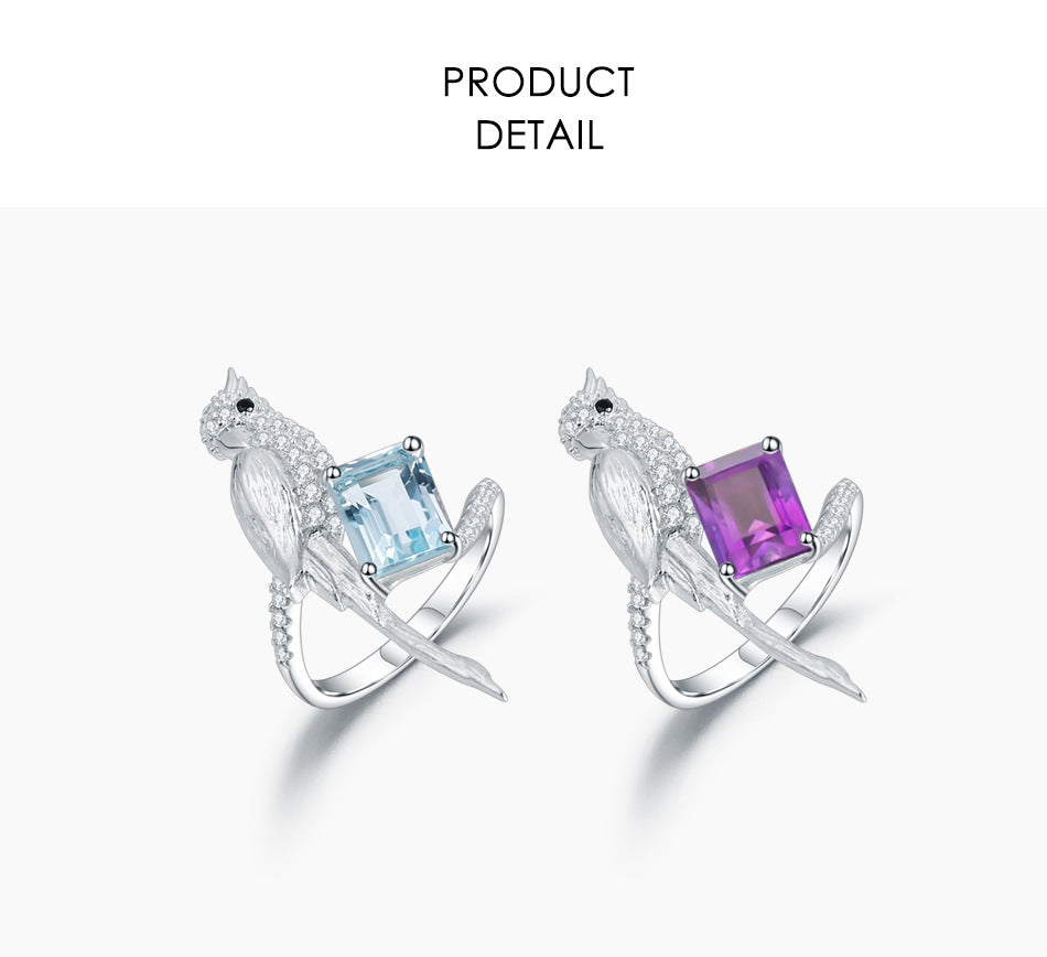 Designer High-End Natural Gemstone Jewelry Set Bird Design925Silver Ring Earrings Pendant