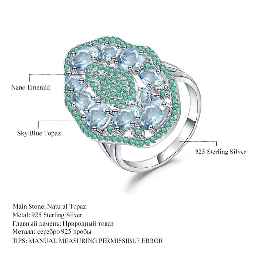 Italian Craft Jewelry Designer Ring Vintage Luxury s925Silver Natural Gemstone Topaz Ring