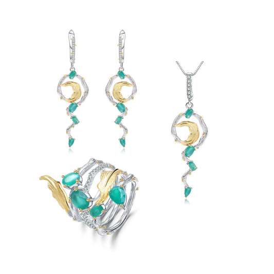 Secret Garden Series Designer High-End Natural Gemstone Jewelry Set Rings, Earrings, Pendants
