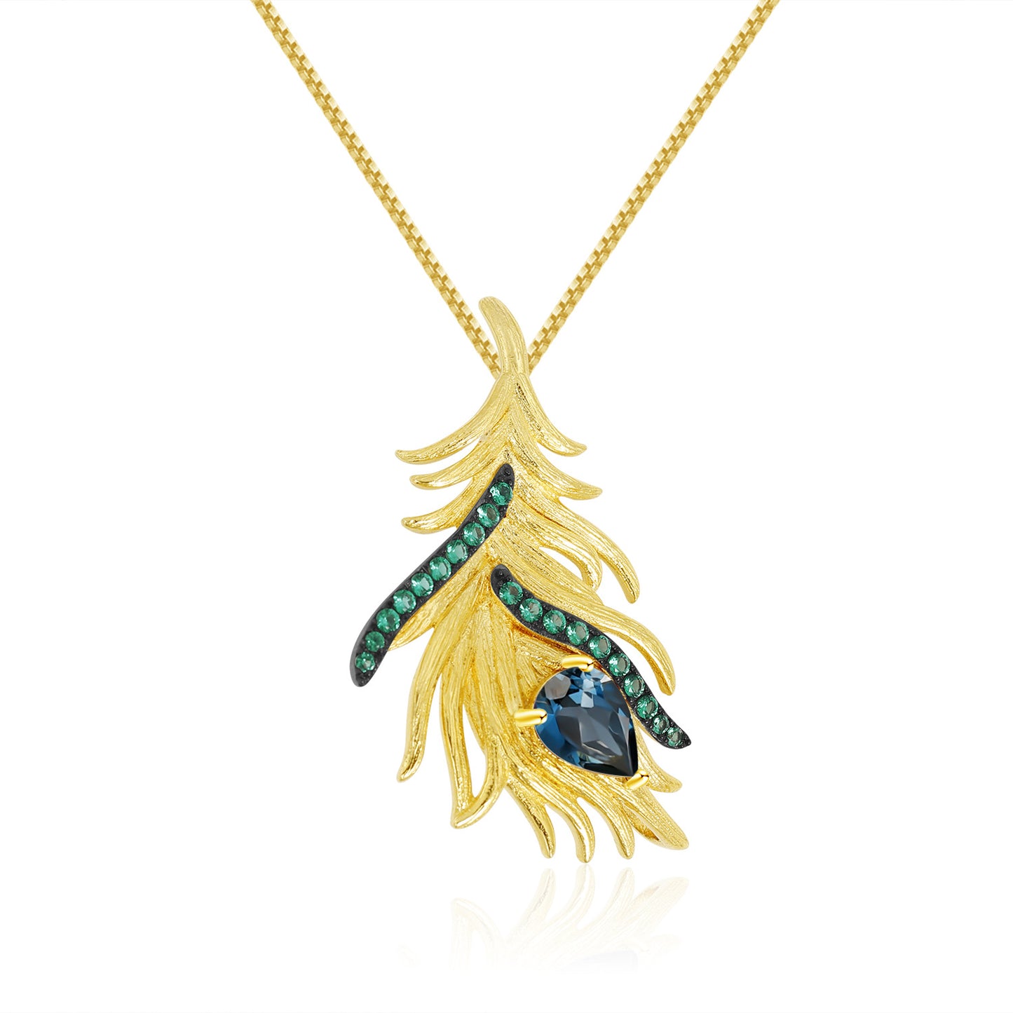Designer High-End Pendant Phoenix Feather Design925Silver Inlaid Natural Topaz Necklace Pendant