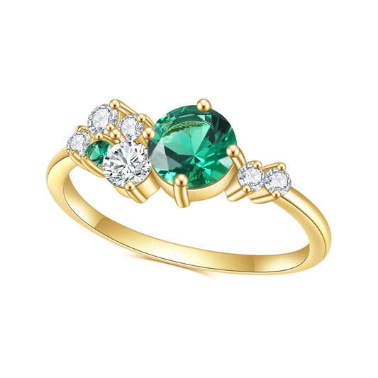 Jewelry S925Sterling Silver Inlaid Emerald Nano Gemstone Ring Fashionable and Luxurious Plated14k Gold ring
