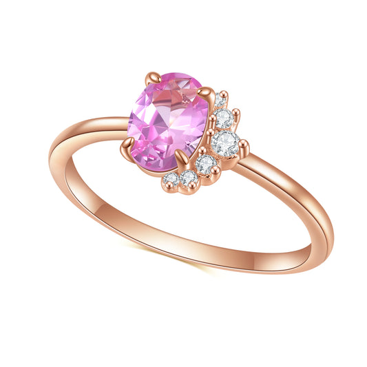 Jewelry S925Sterling Silver Inlaid Gemstone Pink Corundum Ring Fashionable Minimalist Luxury Rose Gold Ring