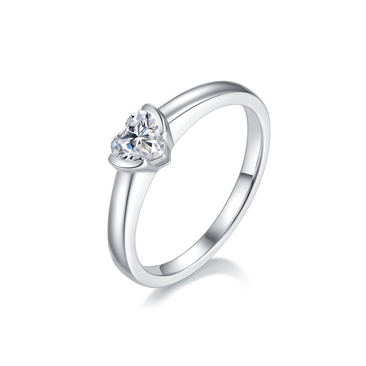 Fresh s925Silver Inlaid Heart-Shaped Moissanite Ring for Women Pure Silver0.5ct Diamond Heart Ring