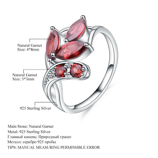 Design Sense Natural Gemstone Ring for Women Fashion Personality s925Silver Inlaid Natural Garnet Ring