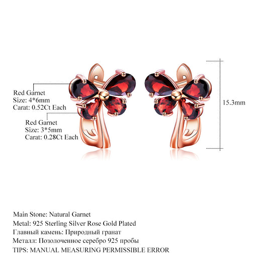s925Silver Rose Gold Plated Garnet Earrings New Luxury Inlaid Natural Gemstone Earrings