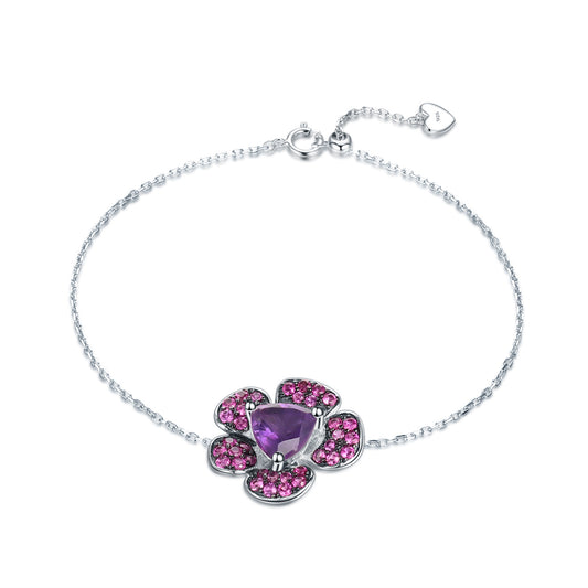 Designer Model Elegant and Personalized Gemstone Bracelet Natural Style Floral High-End Feel925Silver Natural Amethyst Bracelet