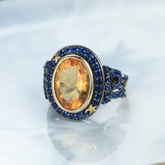 2022New design ring natural yellow crystal925Silver Light Luxury Jewelry Accessories High-Quality Ring