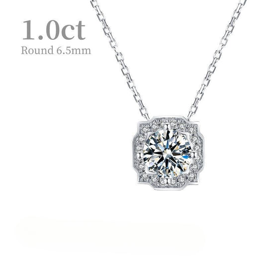 Affordable luxury fashion9/10/14/18k Rose Gold Necklace Collarbone Chain1Carat Moissanite Pendant