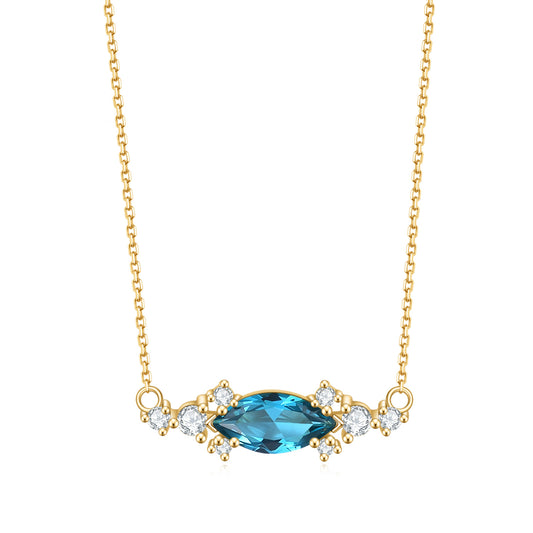 S925Sterling Silver Inlaid Paraiba Nano Gemstone Fashion Light Luxury Elegant Gold Clavicle Chain Necklace Pendant