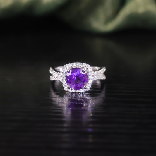 Unique Designer Rings s925Sterling Silver Gemstone Ring Natural Topaz Amethyst Ring
