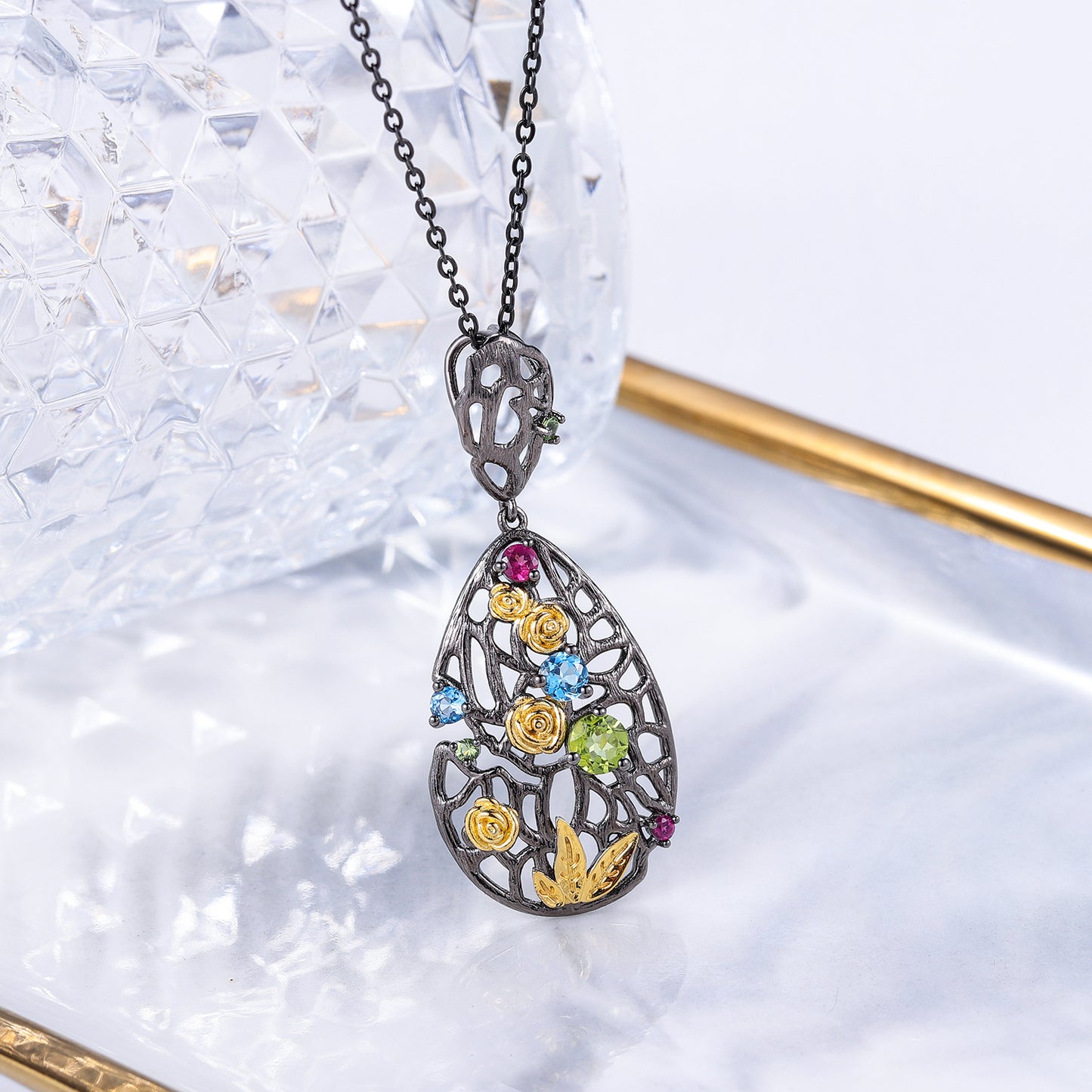 Rose Appointment Pendant925Sterling Silver Natural Gemstone Necklace for Women Vintage High-end Jewelry Wholesale New Style