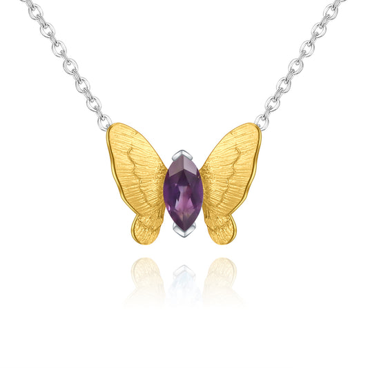 Designer Natural Gemstone Pendant Butterfly-shaped Minimalist Design925Silver Natural Amethyst Necklace Pendant