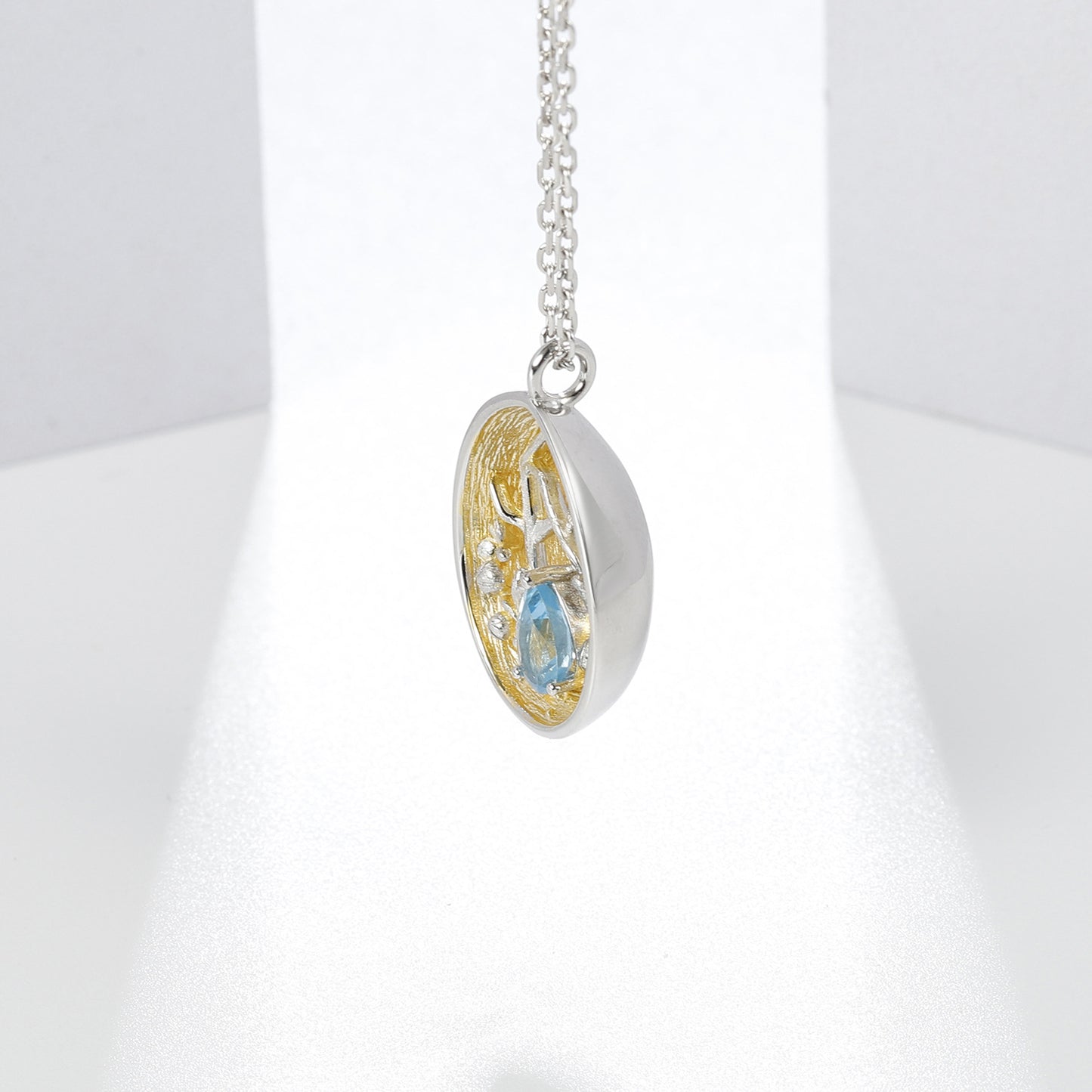 Designer Gemstone Pendant Necklace with Silver Chain Unique Design s925Silver Inlaid Natural Topaz Necklace Pendant