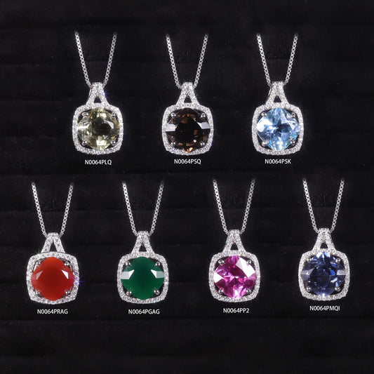 OOTD Simple Colorful Gemstone Necklace s925Silver Inlaid Natural Citrine Topaz Pendant Agate Necklace Versatile
