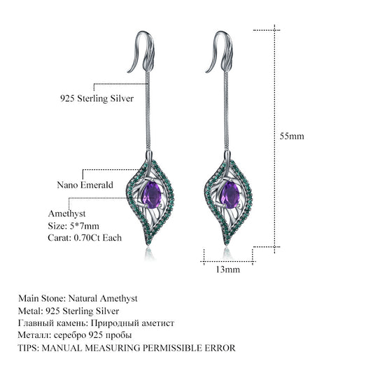 Italian Craft Designer Earrings Long Jewelry Accessories s925Silver Natural Amethyst Earrings Drop Earrings