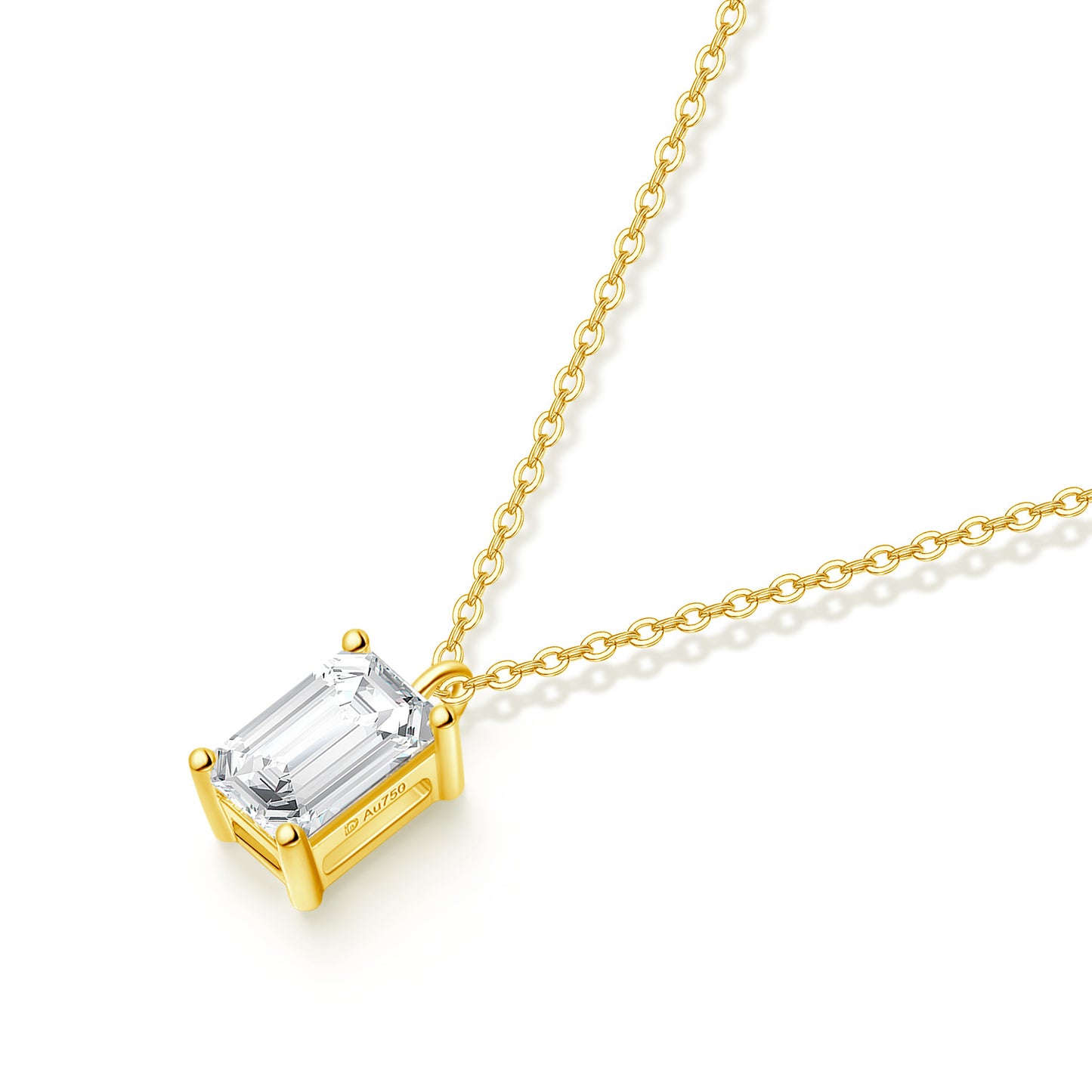 All-Matching18k Cultivate Diamond Necklace Color Gold0.5ct Emerald-Shaped Chain Single Drill Au750Gold Pendant Fashion