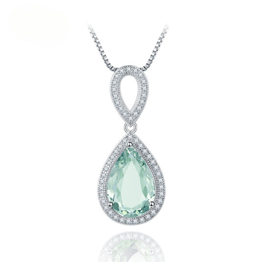 s925Silver Natural Gemstone Green Amethyst Necklace Pendant Fashionable Light Luxury High-end Inlaid Natural Gemstone Pendant