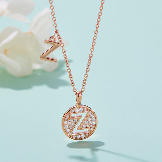 Fashion English Letters Z Necklace s925Sterling Silver Inlaid Moissanite Best Friend Gift Round Coin Pendant