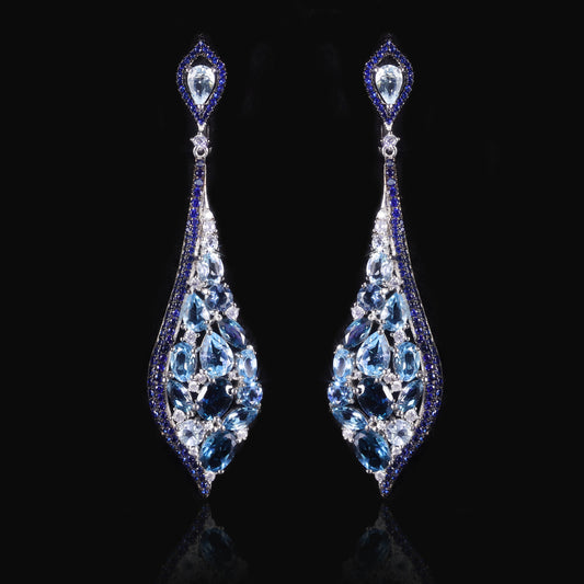 Stunningly Unique Personality Earrings s925Sterling Silver Inlaid Natural Topaz Earrings Luxurious Crystal Gemstone Earrings