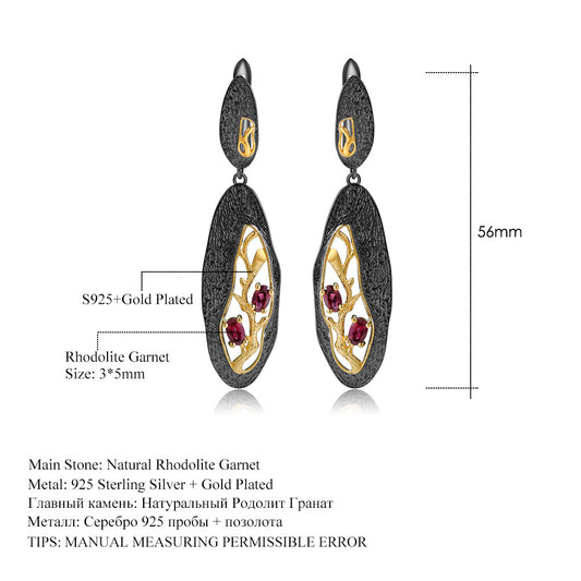 Secret Garden Designer Earrings Clip Branch High-end Feel s925Silver Natural Rose Garnet Stud Earrings