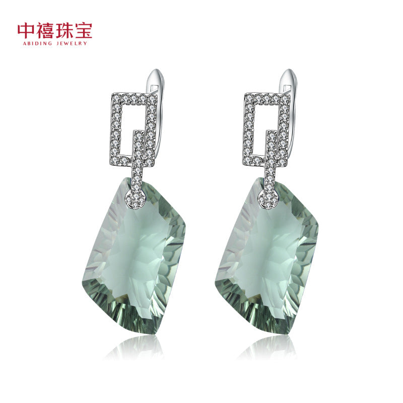 s925Silver Green Amethyst Earrings Luxurious High-End Inlaid Irregular Large Gemstone Colorful Earrings Drop Earrings