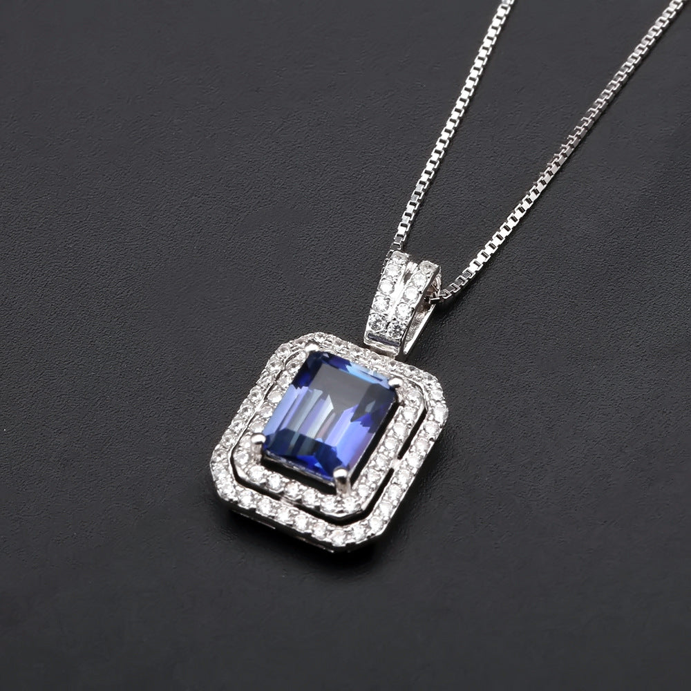 Luxurious Natural Topaz Silver Necklace Fashionable and Luxurious Inlay925Silver Crystal Necklace Pendant
