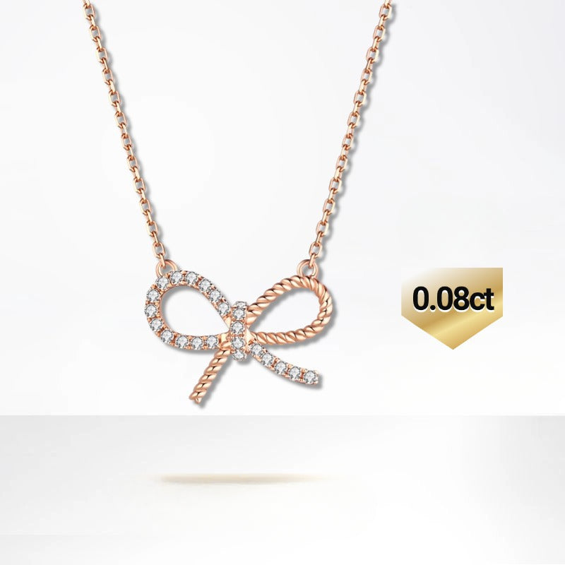 Bow18k Gold Inlaid Cultivated Diamond Necklace Sweet Gold Necklace Lucky Series Rose Gold k Women's Gold Necklace