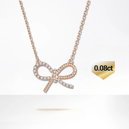 Bow18k Gold Inlaid Cultivated Diamond Necklace Sweet Gold Necklace Lucky Series Rose Gold k Women's Gold Necklace