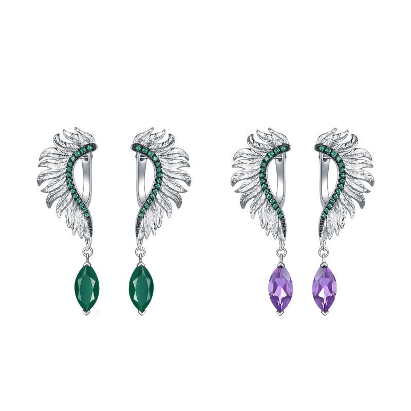 Designer Natural Gemstone Accessories Angel Wings Three-Piece Set925Silver Inlaid Unique Jewelry Set