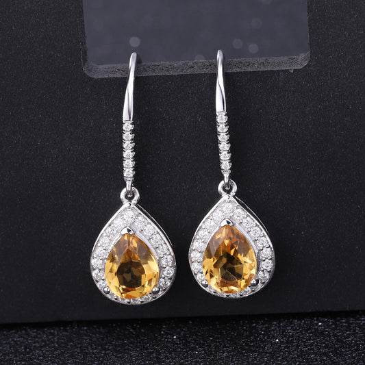 Luxury Natural Gemstone Yellow Crystal Earrings Drop Earrings Advanced Sense s925Silver Inlaid Natural Gemstone Earrings Jewelry