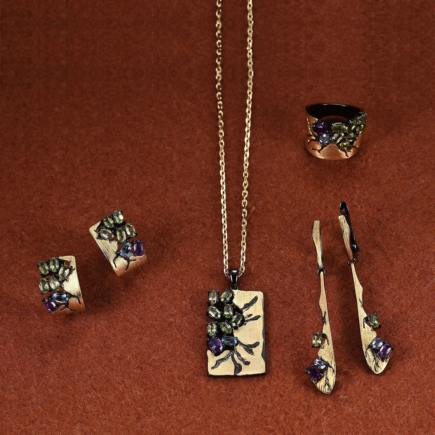 Designer Natural Gemstone Accessories Three-Piece Set 925Silver Inlaid High-End Jewelry Set