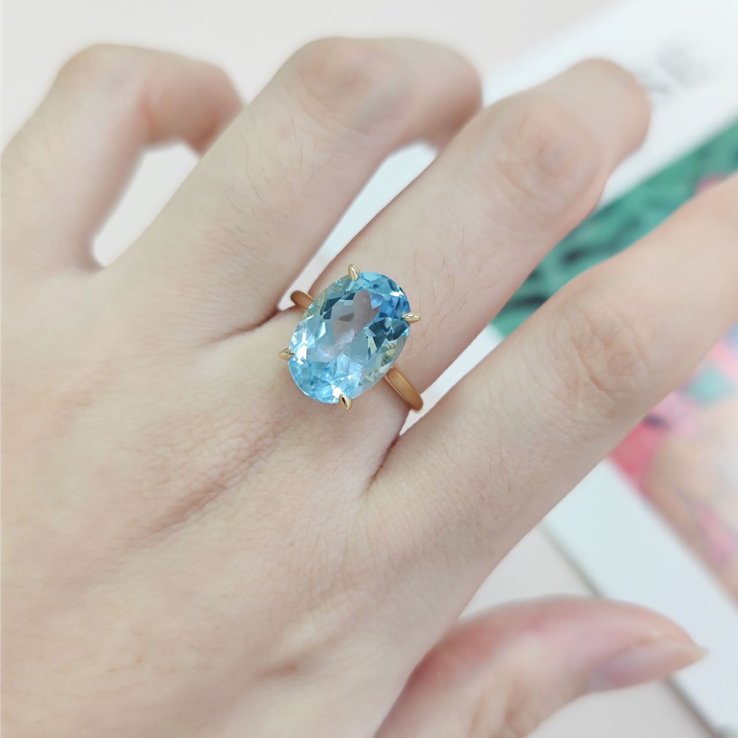 Minimalist Fresh Ring s925Sterling Silver Inlaid with Natural Colorful Gemstone Topaz5/6Large Carat Main Stone Ring