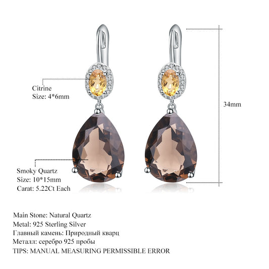 Jewelry Large Carat Natural Gemstone Pear-Shaped Earrings Luxurious s925Silver Inlaid Natural Tea Crystal Earrings