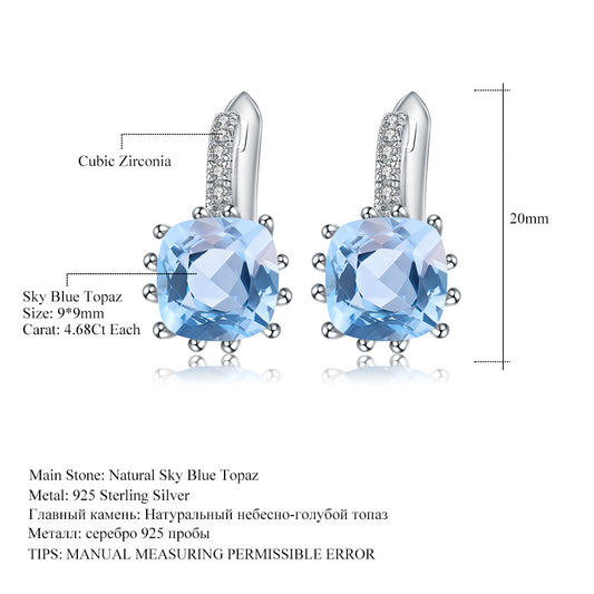 Natural Stone Earrings Vintage Fashion Inlaid Gemstone Topaz s925Silver Crystal Earrings