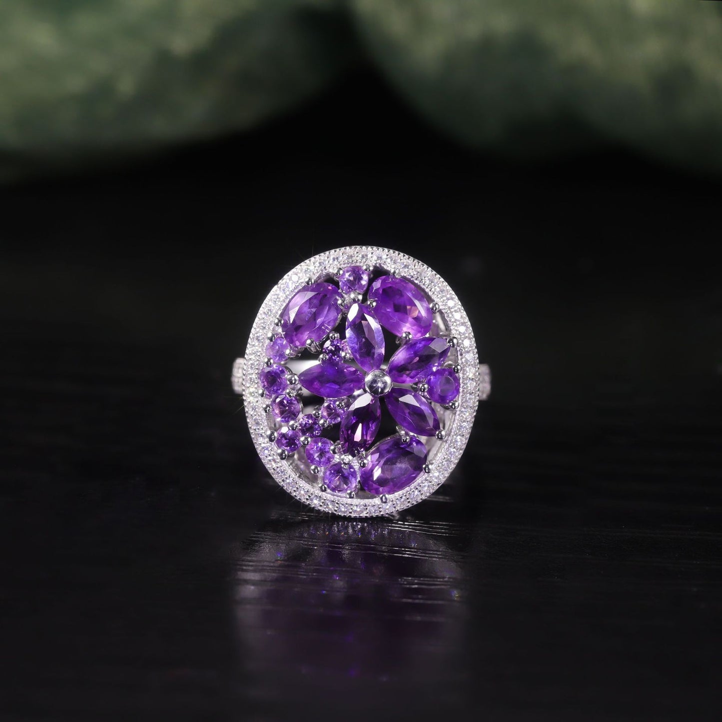 Wind Ring s925Sterling Silver Plated18k Gold Natural Amethyst Cluster Inlaid Mixed Gemstone Ring Jewelry