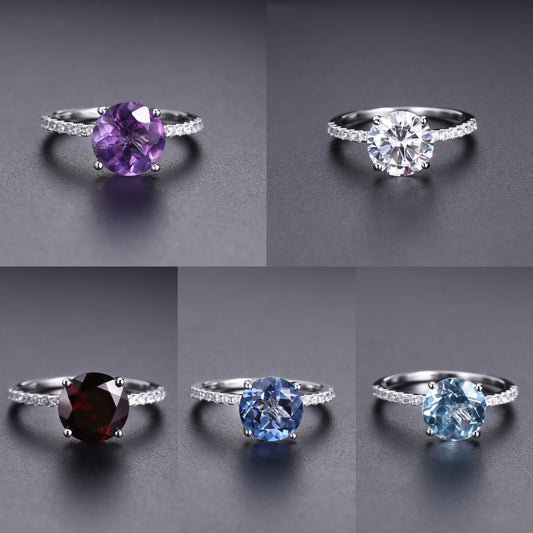 Fashionable Light Luxury Personality Gemstone Ring Seiko Inlaid with Natural Gemstone Amethyst s925Silver Rings Wholesale