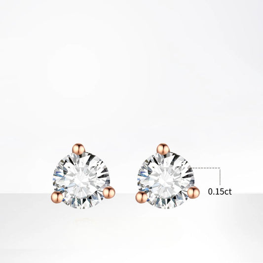 European Version18k Gold Inlaid Cultivated Diamond Stud Earrings Three-Prong Classic Simple Design k Gold Single Diamond Stud Earrings