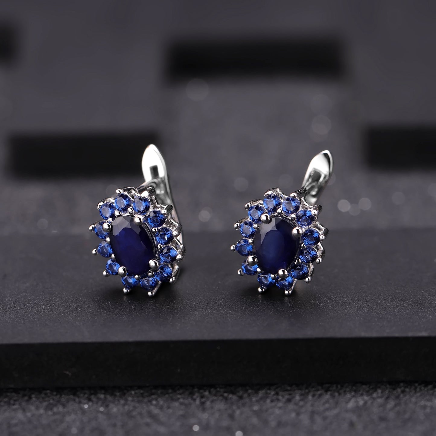 Natural Sapphire Stud Earrings Fashion Retro Inlaid Gemstone s925Silver Crystal Earrings Jewelry