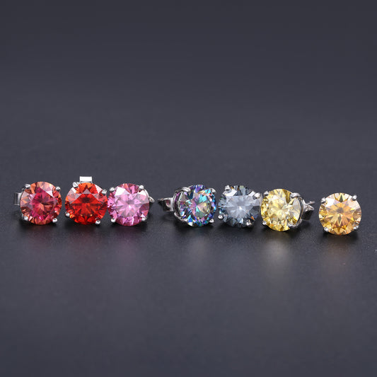 Colorful2Carat Moissanite Earrings Small and Exquisite S925Sterling Silver Colorful Moissanite Stud Earrings
