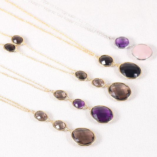 Retro s925Silver Inlaid Natural Crystal Sweater Chain Colorful Mixed Gemstone Long Necklace2024Popular