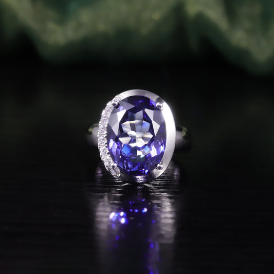 Wind s925Sterling Silver Inlaid Color Plated Crystal Ring Large Carat Wholesale Egg-Shaped Colorful Crystal Ring for Men and Women
