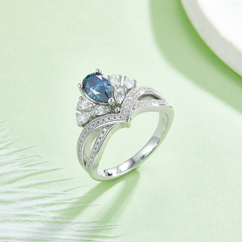 Fashion v Character Thousand Gold Water Drop Ring s925Sterling Silver Colorful Moissanite Ring1Carat Engagement Ring