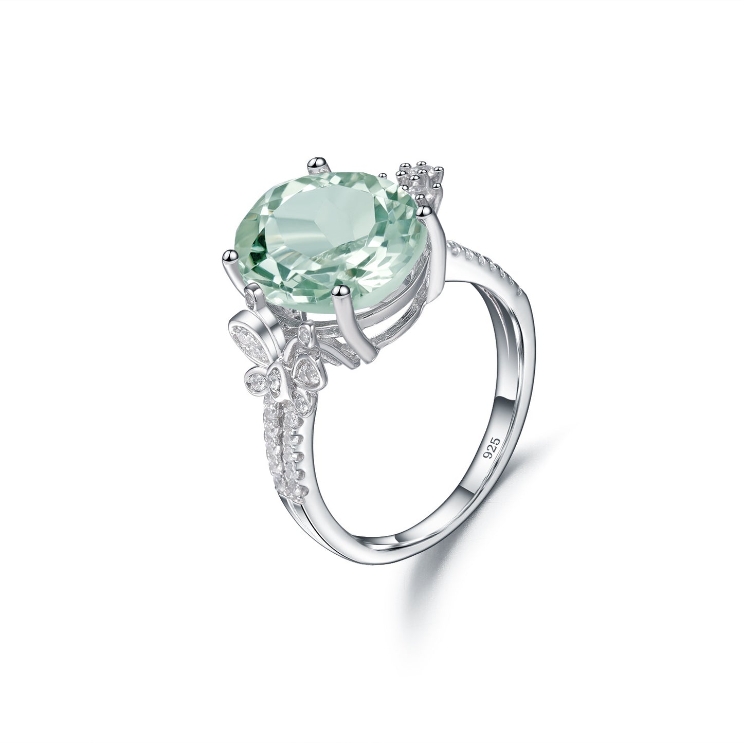 s925Silver Natural Green Amethyst Ring Unique Design Sense Fashion Light Luxury Inlaid Gemstone Natural Color Gemstone Ring