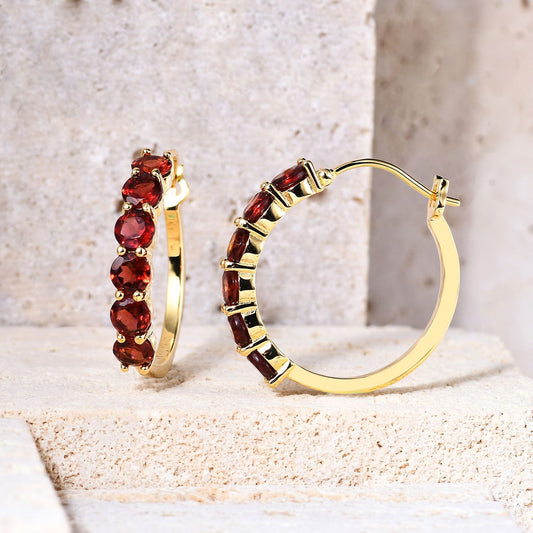 Natural Garnet Stud Earrings Light luxury design sense s925Silver plating14k Gold Inlaid Natural Gemstone Earrings