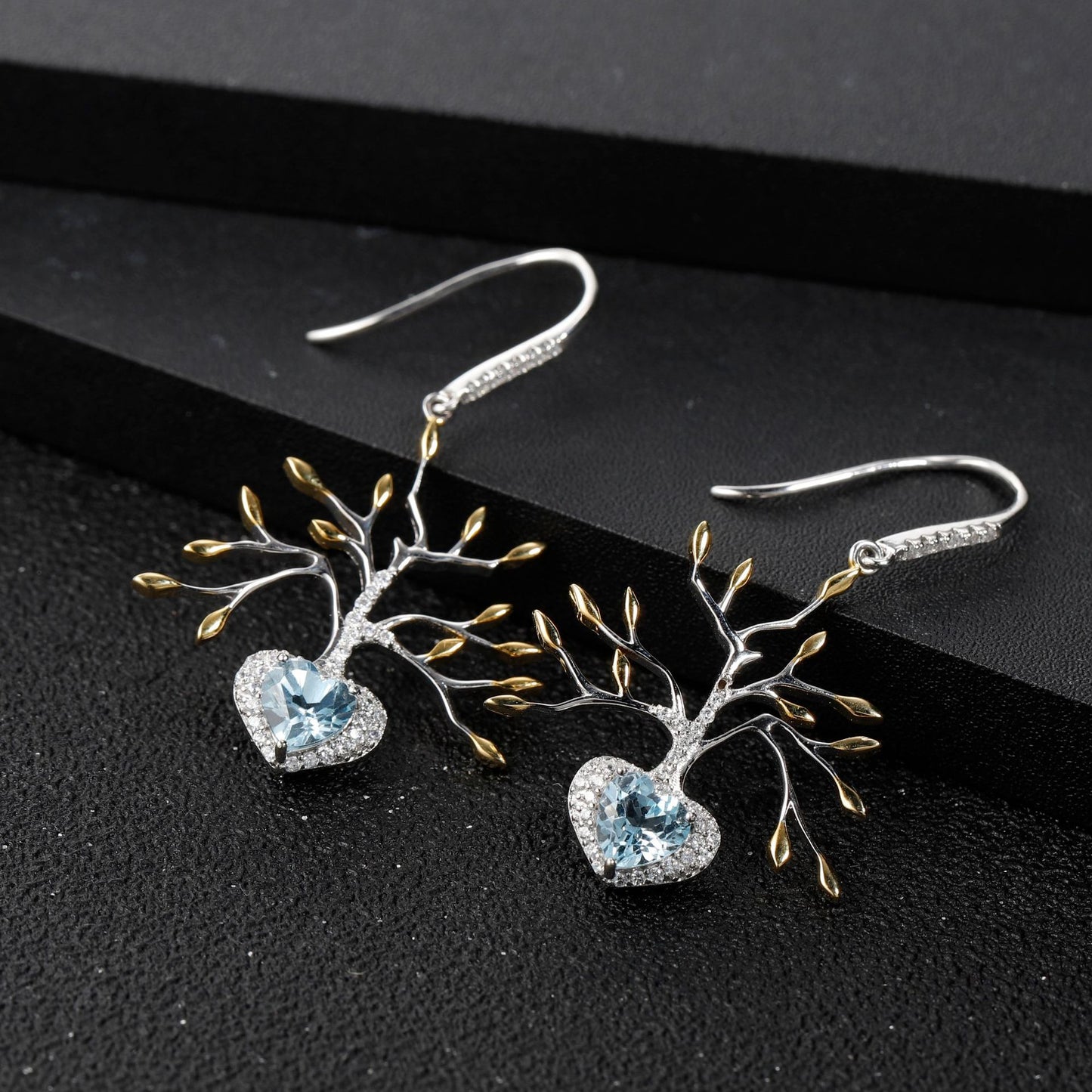 Designer High-End Natural Topaz Earrings Tree of Life Design Series925Silver Gemstone Stud Earrings