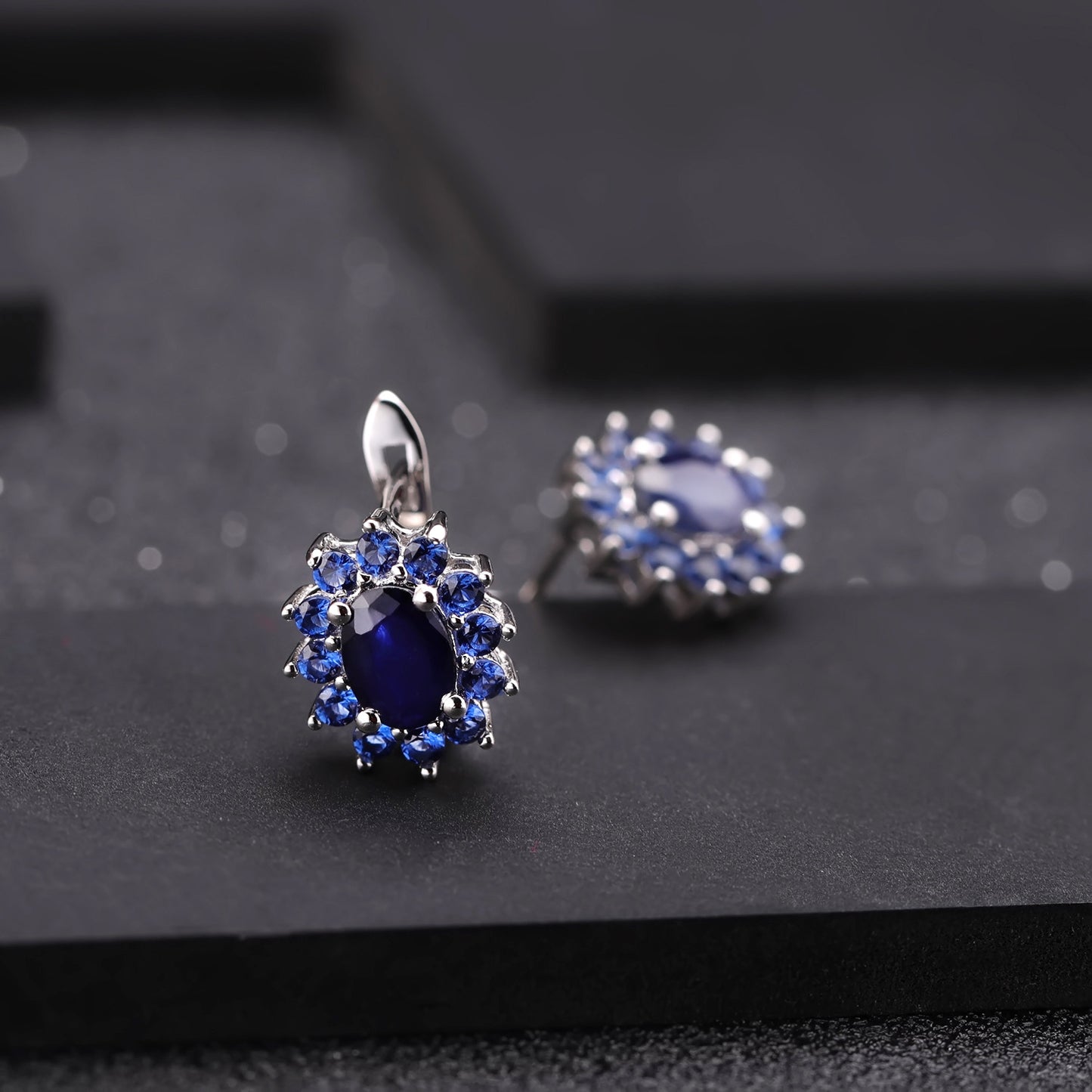Natural Sapphire Stud Earrings Fashion Retro Inlaid Gemstone s925Silver Crystal Earrings Jewelry