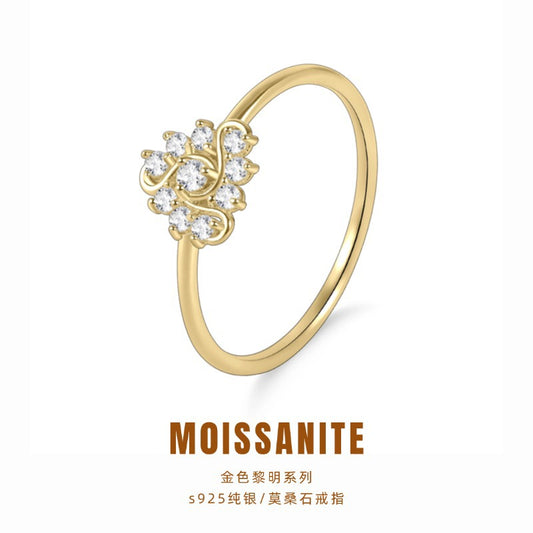 Unique Niche Rings s925Sterling Silver Inlaid Moissanite Fine Craft Quality Golden Dawn Series Small Ring for Women
